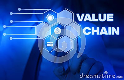 Word writing text Value Chain. Business concept for Business analysisufacturing process Industry development analysis Stock Photo