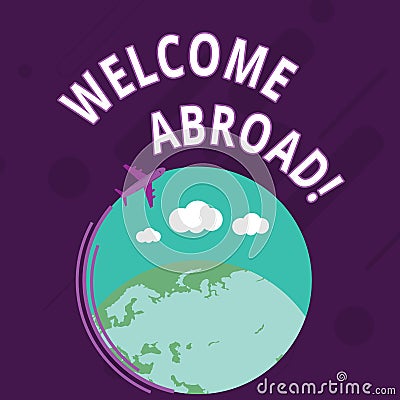 Word writing text Welcome Abroad. Business concept for something that you say when someone gets on ship Airplane with Stock Photo