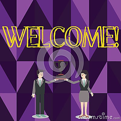 Word writing text Welcome. Business concept for Warm salutation acknowledgement for someone amiable loved thanked Man Stock Photo