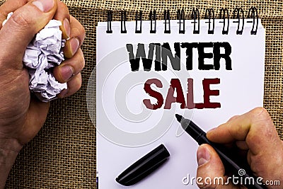 Word writing text Winter Sale. Business concept for Promotion Offer Shop Discount Season Offers Auction Deal Objective written by Stock Photo