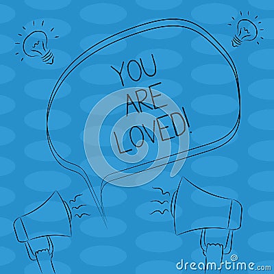 Word writing text You Are Loved. Business concept for Somebody loves you have strong feelings happy excited Freehand Outline Stock Photo