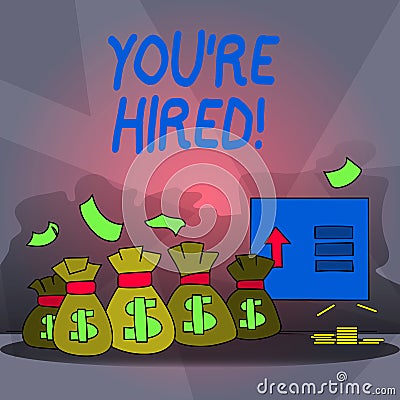 Word writing text You Re Hired. Business concept for New employee recruited Worker selected. Stock Photo