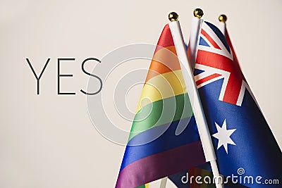 Word yes and australian and rainbow flags Stock Photo