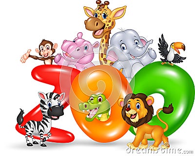 Word zoo with cartoon wild animal africa Vector Illustration