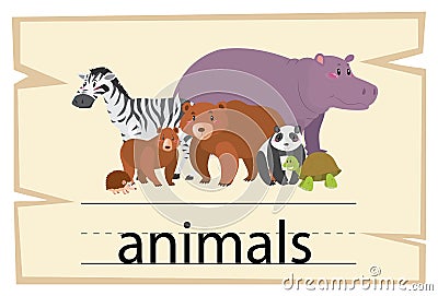 Wordcard design for word animals Vector Illustration