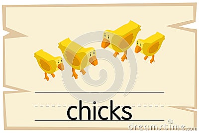 Wordcard design for word chicks Vector Illustration