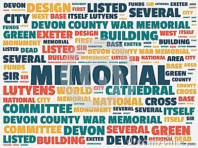 Wordcloud with the main word memorial and associated words, abstract illustration Cartoon Illustration