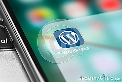 WordPress app on the screen iPhone Editorial Stock Photo