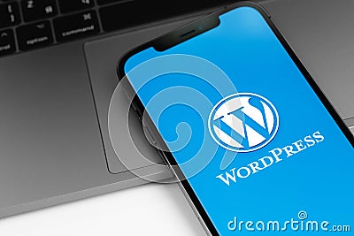 WordPress logo on screen smartphone Editorial Stock Photo