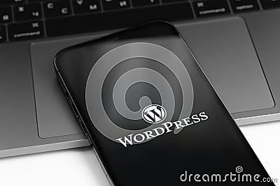 WordPress logo on screen smartphone Editorial Stock Photo