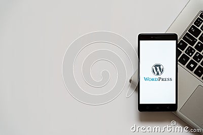 Wordpress logo on smartphone screen Editorial Stock Photo