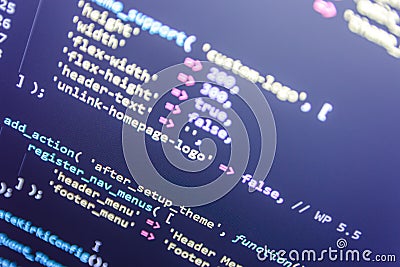 Wordpress theme code close up Stock Photo