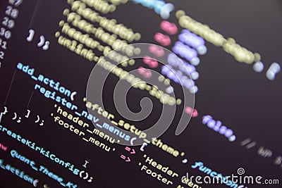 Wordpress theme code close up Stock Photo