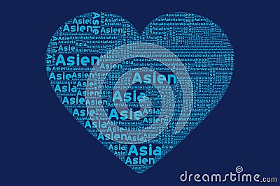 The Words 'Asien, Asia, Asie, ' as Word Art, Word Cloud, Tag Cloud Stock Photo