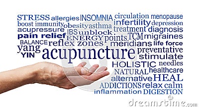 Words associated with Acupuncture on white background Stock Photo
