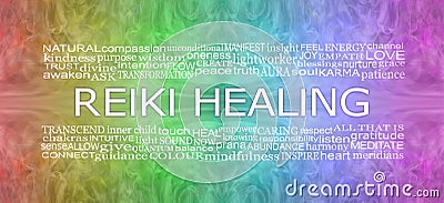 Words associated with REIKI HEALING rainbow banner Stock Photo
