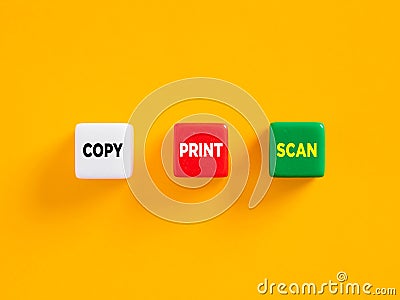 The words copy, print and scan on push button colorful cubes Stock Photo