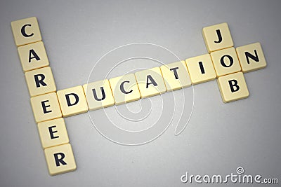 Words education, career and job on a gray background Stock Photo