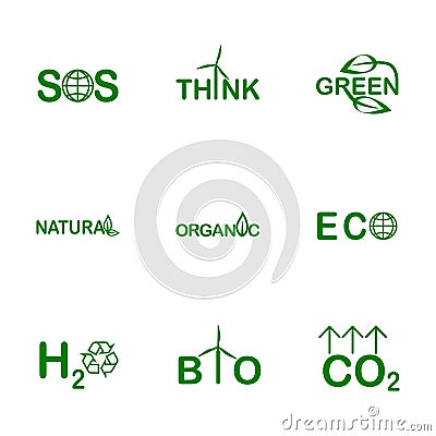 Words on an environmental theme. Organic, bio, natural,green design template. Vector Illustration