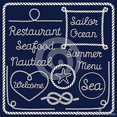 Words and frames made from nautical rope Vector Illustration