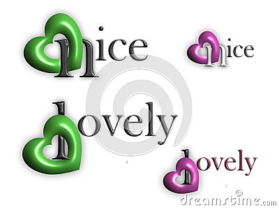 The words great and wonderful with hearts. Vector Illustration