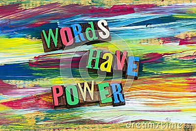 Words communication power reading books writing education language Stock Photo