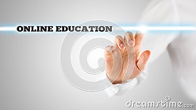 The words - Online Education - on a virtual interface Stock Photo