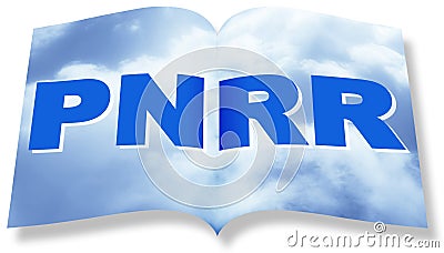 Words PNRR - The European Recovery and Resilience Plan against the crisis of the Covid virus pandemic - concept with real opened Stock Photo