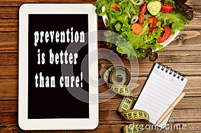 The words Prevention is better than cure on tablet pc Stock Photo