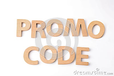 Words Promo Code made of wooden letters on white background, top view Stock Photo