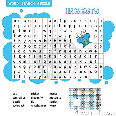 Words puzzle children educational game. Learning vocabulary. Vector Illustration