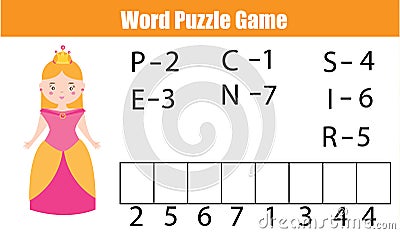 Words puzzle children educational game with numbers code. Vector Illustration