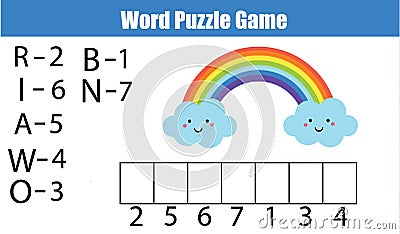 Words puzzle children educational game with numbers code. Vector Illustration