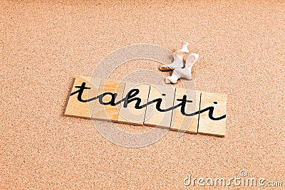 Words on sand tahiti Stock Photo