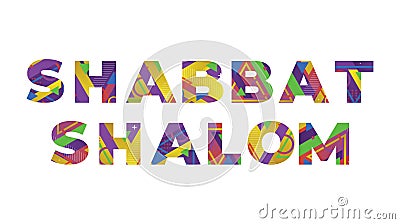 Shabbat Shalom Concept Retro Colorful Word Art Illustration Vector Illustration