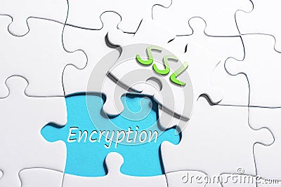 The Words SSL And Encryption In Missing Piece Jigsaw Puzzle Stock Photo