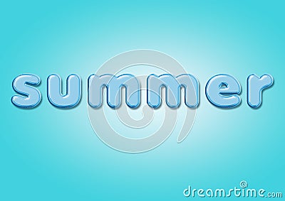 Words summer made of blue inflatable balloon letters isolated on blue background. Stock Photo