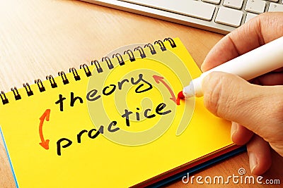 Words theory and practice. Stock Photo