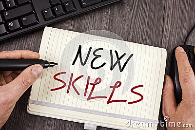 Word writing text New Skills. Business concept for Recently Acquired Learned Abilities Knowledge Competences Stock Photo