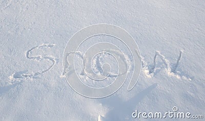 Words written in the snow Stock Photo