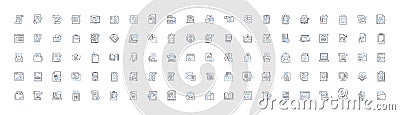 Wordsmithing line icons collection. Writing, Editing, Metaphors, Analogies, Punctuation, Grammar, Syntax vector and Vector Illustration