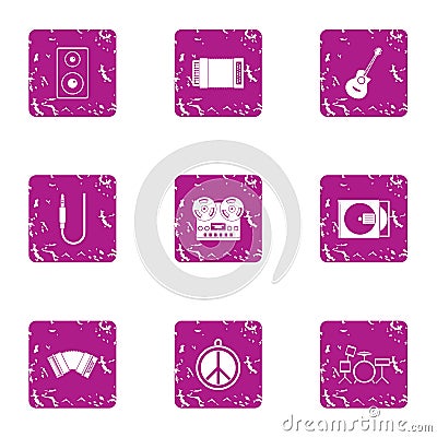 Work as musician icons set, grunge style Vector Illustration
