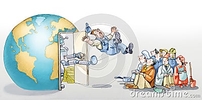 work automation political cartoon Stock Photo