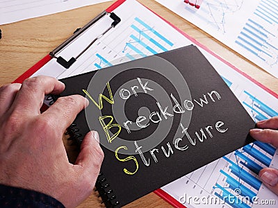 Work Breakdown Structure WBS is shown on the business photo using the text Stock Photo