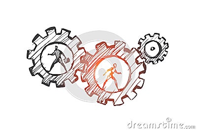 Work, business, automation, HCI, technology concept. Hand drawn isolated vector. Vector Illustration