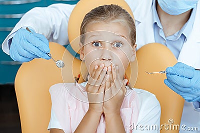 Work with children, dental examination and orthodontics Stock Photo