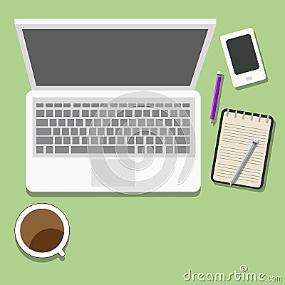 1351 work, computer image and notebook on your desktop, vector illustration for different design Vector Illustration