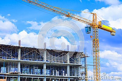 Work construction in building high site and tower crane work outdoor with copy space Editorial Stock Photo