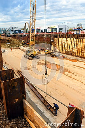 Work of a crane on the construction of a tunnel Editorial Stock Photo