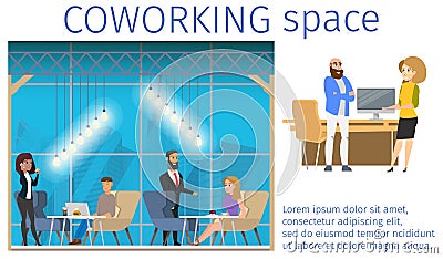 Work in Creative Freelance Shared Workspace Banner Vector Illustration